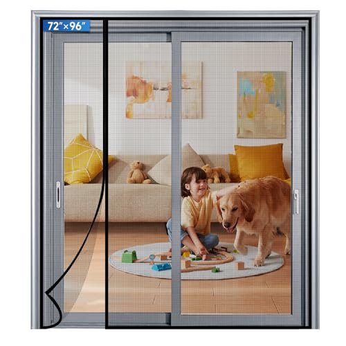 LONGEAS Magnetic Screen Door Left Right Side Opening Upgraded PET Mesh Greater Than Fiberglass and Polyester,Keep Bugs Out,Pet & Kid Friendly,Suitable for Sliding Doors,Patio French Doors-74" X 98" - Image 1
