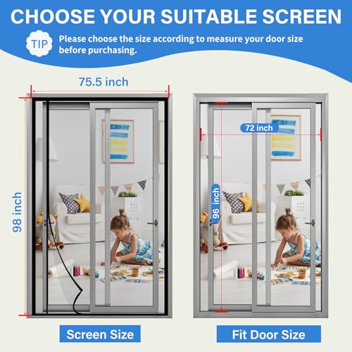 LONGEAS Magnetic Screen Door Left Right Side Opening Upgraded PET Mesh Greater Than Fiberglass and Polyester,Keep Bugs Out,Pet & Kid Friendly,Suitable for Sliding Doors,Patio French Doors-74" X 98" - Image 2