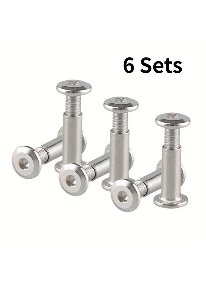6 Sets Silvery Hex Socket Flat Head Screws And Nuts For DIY Furniture Repair - Image 1