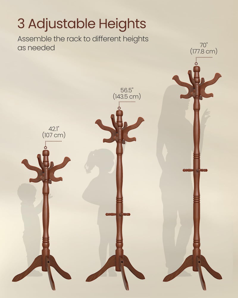 VASAGLE Coat Stand, Solid Wood Freestanding Coat Rack with 11 Hooks, Hall Tree for Bags, Purses, Hats, for Entryway, Hallway, Rubberwood, Caramel Brown URCR05WN - Image 5
