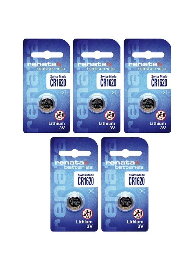 Renata 5-Pieces Renata CR1620 Swiss Made Lithium 3V Batteries - Image 1