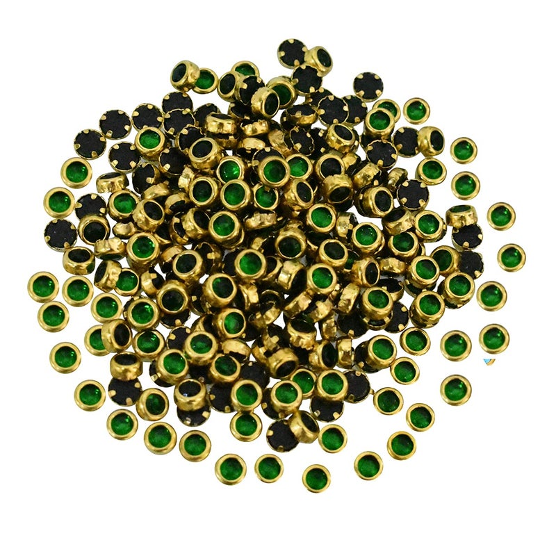 Embroiderymaterial Emerald Green Flat Back Kundan Stones Beads for Craft, Embroidery Work, Jewellery Making, Aari Work, Bangles, Clothes Designing (Round, 500 Pieces) - Image 1