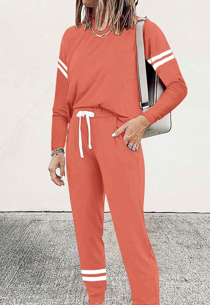 MASCOMODA Tracksuit for Women 2 Piece Jogger Sets Casual Loungewear Set Long Sleeve Crewneck Pullover Tops and Lounge Pants(Coral Pink,Large) - Image 4