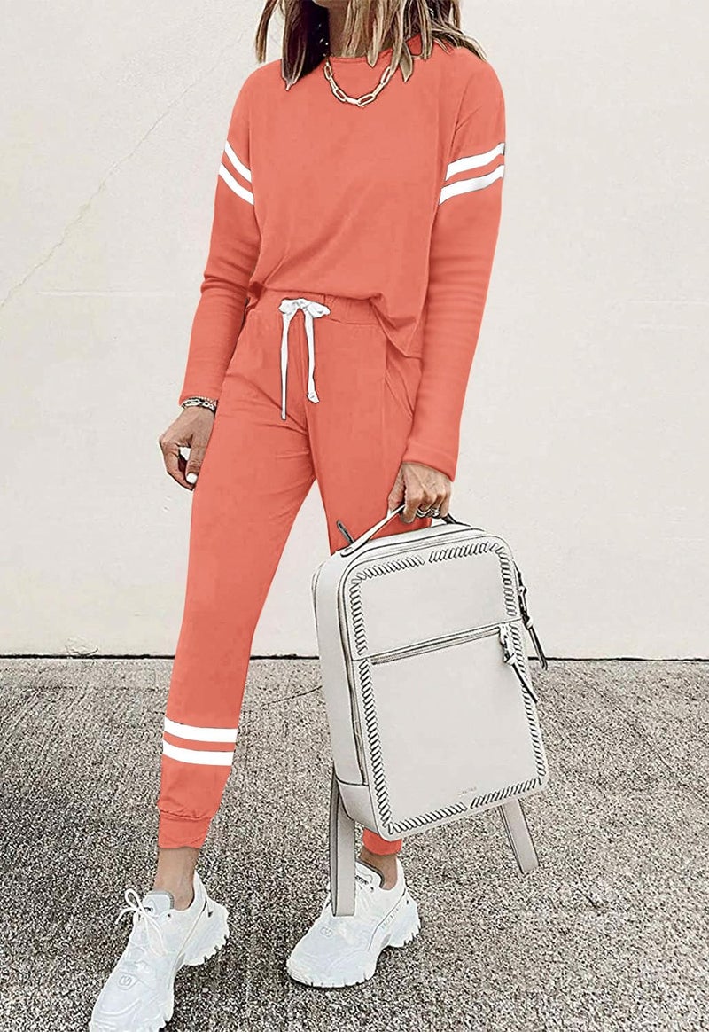 MASCOMODA Tracksuit for Women 2 Piece Jogger Sets Casual Loungewear Set Long Sleeve Crewneck Pullover Tops and Lounge Pants(Coral Pink,Large) - Image 3