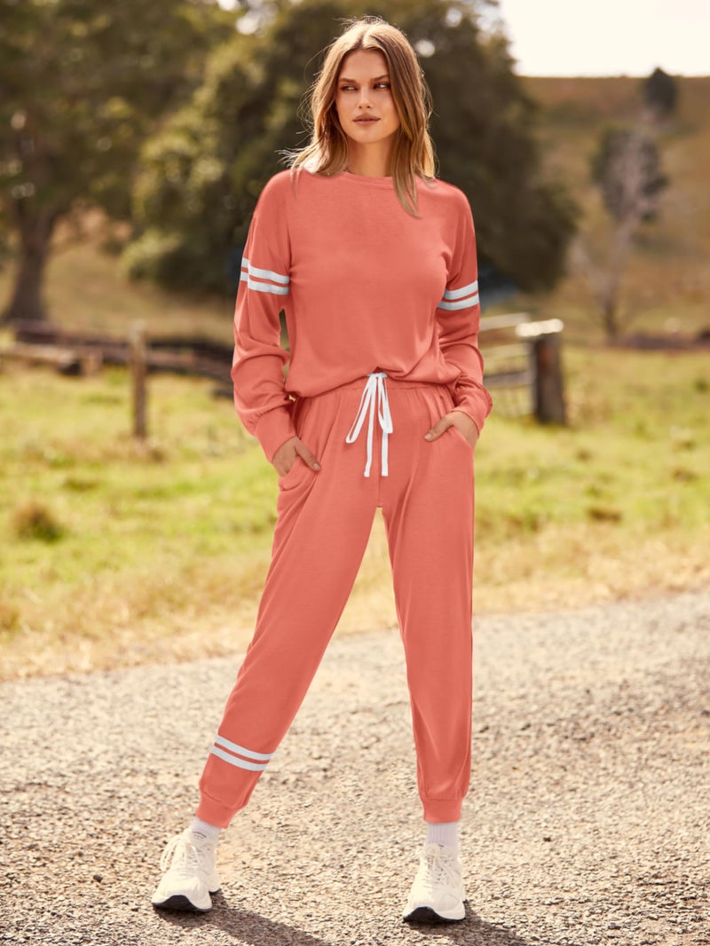 MASCOMODA Tracksuit for Women 2 Piece Jogger Sets Casual Loungewear Set Long Sleeve Crewneck Pullover Tops and Lounge Pants(Coral Pink,Large) - Image 5