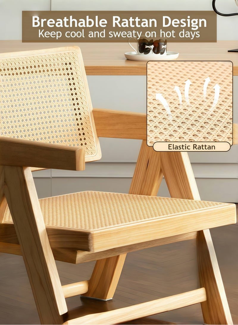 Aikenn Mid-Century Modern Dining Chair, Reclining Armchair, Multi-Color Rattan & Wood, Open Back, Padded Armrest, 200kg Capacity  - Image 3