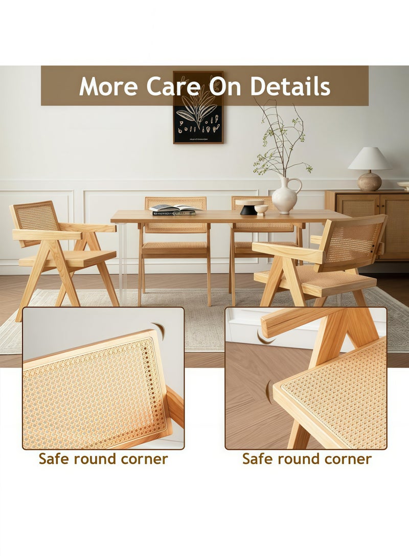 Aikenn Mid-Century Modern Dining Chair, Reclining Armchair, Multi-Color Rattan & Wood, Open Back, Padded Armrest, 200kg Capacity  - Image 5