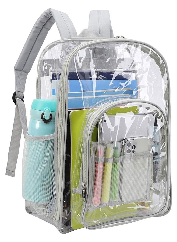 MARGOUN Clear Backpack PVC Waterproof Heavy Duty See Through Backpack for School, College, Sports, Work and Travel Clear/Grey 35*30*10 centimeter - Image 1