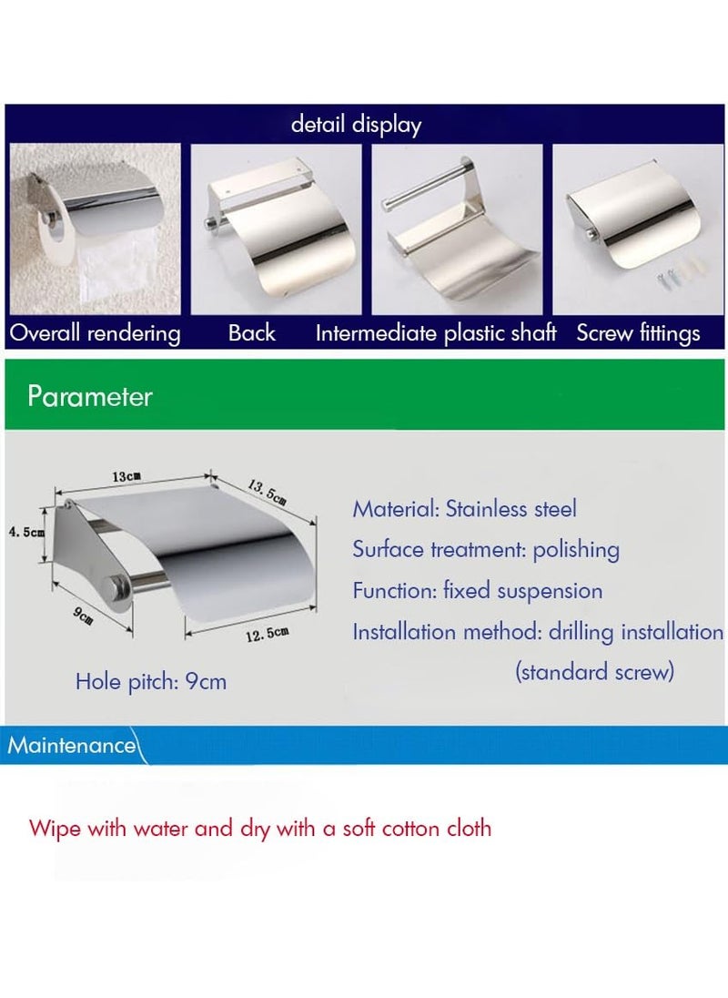 MLD MLD TRSH0085 Toilet Paper Holder with Cover Lid Stainless Steel Wall Mounted Tissue Roll Paper Dispenser Holder Washroom Bathroom Toilet Paper Roll Holde Material Steel Silver Pack of 1  - Image 4