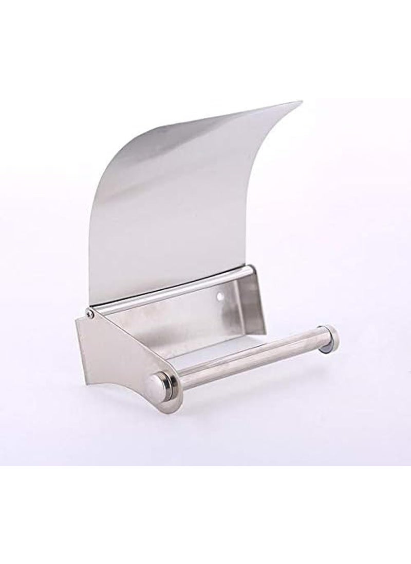 MLD MLD TRSH0085 Toilet Paper Holder with Cover Lid Stainless Steel Wall Mounted Tissue Roll Paper Dispenser Holder Washroom Bathroom Toilet Paper Roll Holde Material Steel Silver Pack of 1  - Image 1