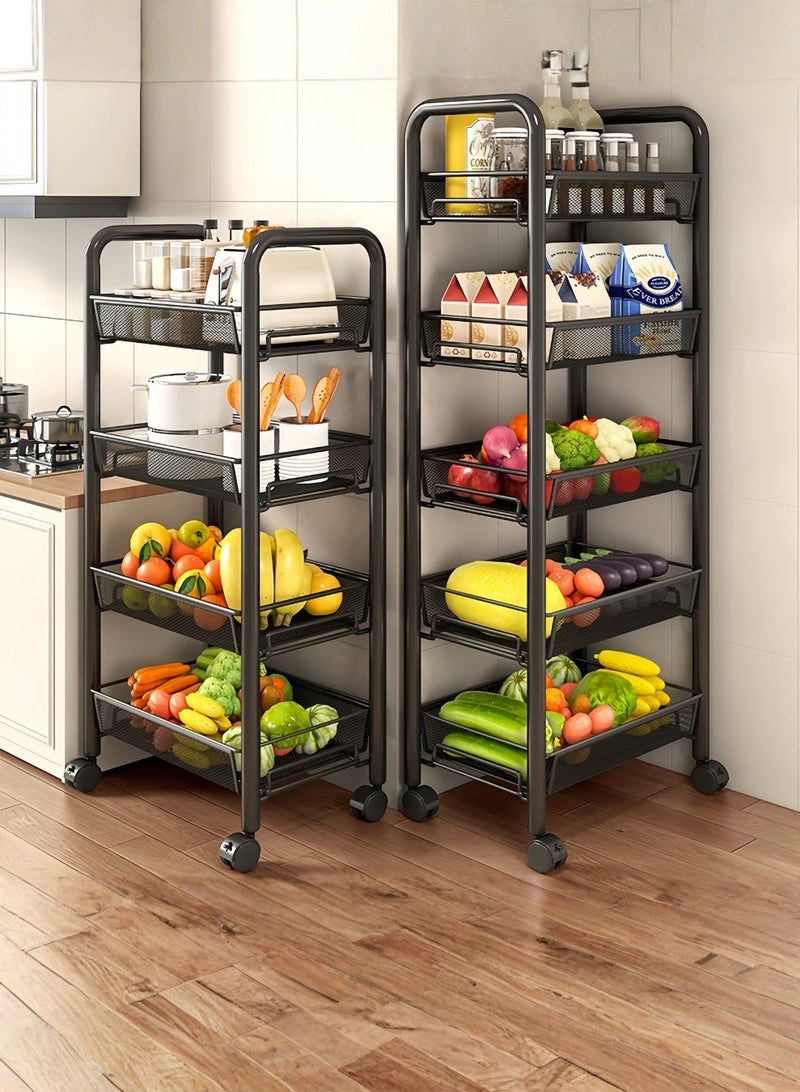 5-Tier Iron Storage Rack with Wheels – Heavy Duty Rolling Organizer Shelf for Kitchen, Pantry & Living Room - Image 3