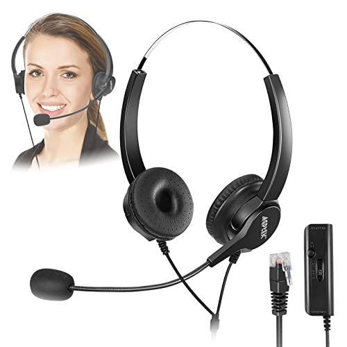 AGPTEK Hands-Free Call Center Noise Cancelling Corded Binaural Headset Headphone with 4-Pin RJ9 Crystal Head and Mic Microphone for Desk Phone - Telephone Counselling Services, Insurance, Hospitals - Image 1