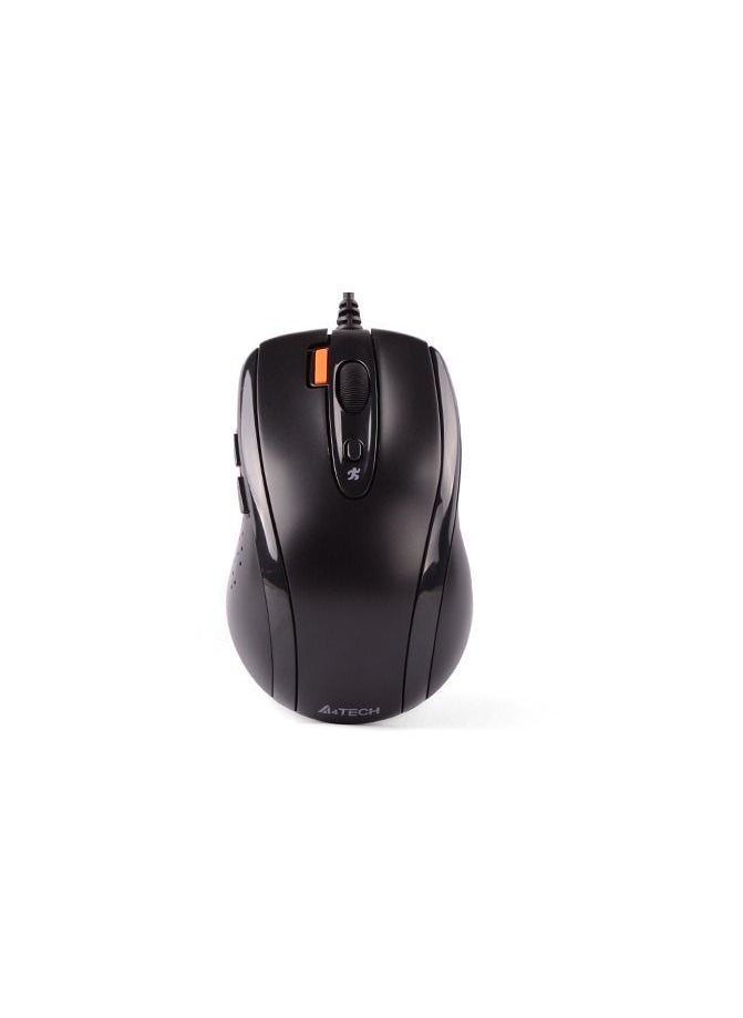 A4TECH A4TECH WIRED MOUSE N-70, DUST RESISTANT WHEEL AND SIDE BUTTONS, 1200/1600 DPI ADJUSTABLE, BLACK  - Image 1