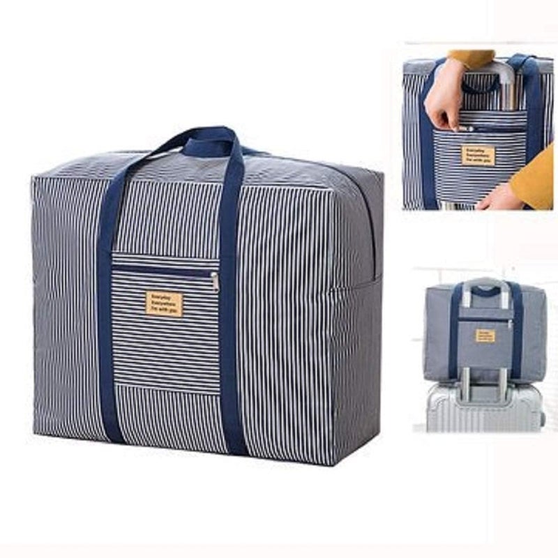 TOCINGO Travel Duffel Bag Foldable Flight Bag Travel Luggage Bag Travel Duffle Tote Bag Waterproof Luggage Organizer Storage (Blue Strip) - Image 2