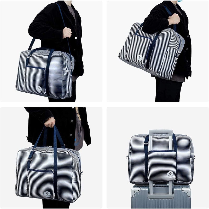 TOCINGO Travel Duffel Bag Foldable Flight Bag Travel Luggage Bag Travel Duffle Tote Bag Waterproof Luggage Organizer Storage (Blue Strip) - Image 3