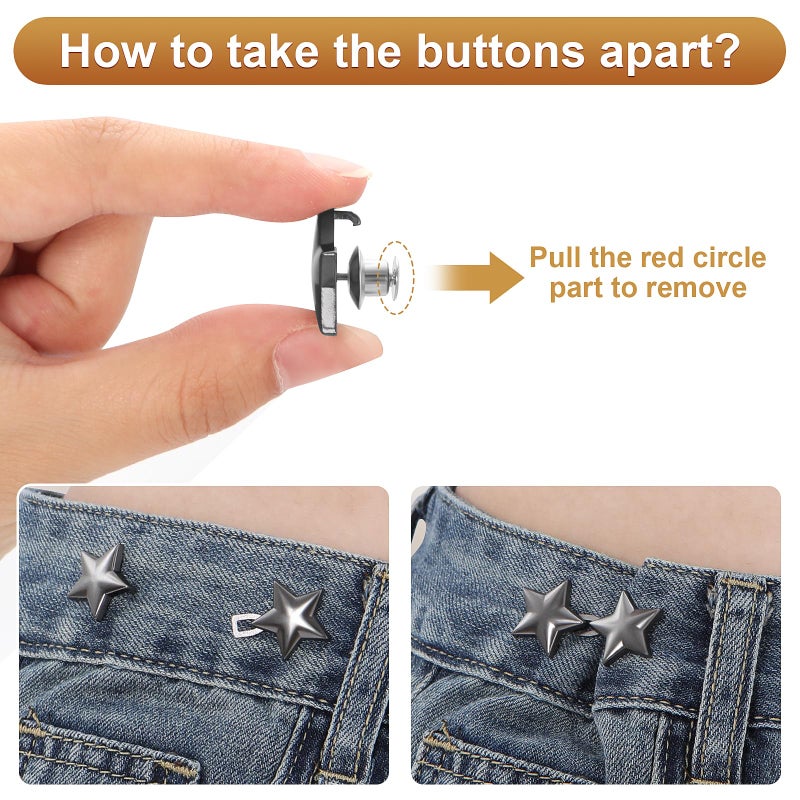 KUNTAERY 12 Set No-Sew Waist Tightener Buttons for Jeans & Pants, Adjustable Metal Clips to Make Loose Pants Fit Snug, Reusable Jeans Button Pins - Image 3