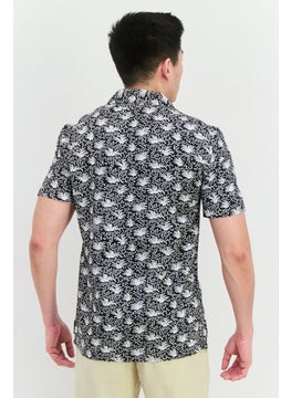 French Connection Men Regular Fit Allover Print Short Sleeves Casual Shirt, Black  - Image 2