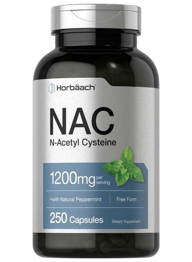 Horbäach NAC N-Acetyl Cysteine Supplement 1200mg | 250 Capsules | with Natural Peppermint | Non-GMO, Gluten Free - Image 1