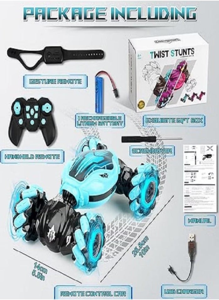 Self-Flip Stunt Car, 27cm Remote Control Stunt Car with Manual Control (Blue).