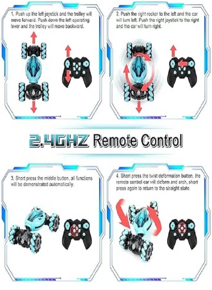 Self-Flip Stunt Car, 27cm Remote Control Stunt Car with Manual Control (Blue).