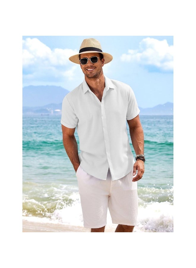 Men's Linen Shirts Short Sleeve Casual Shirts Button Down Shirt For Men Beach Summer Wedding Shirt - Image 3