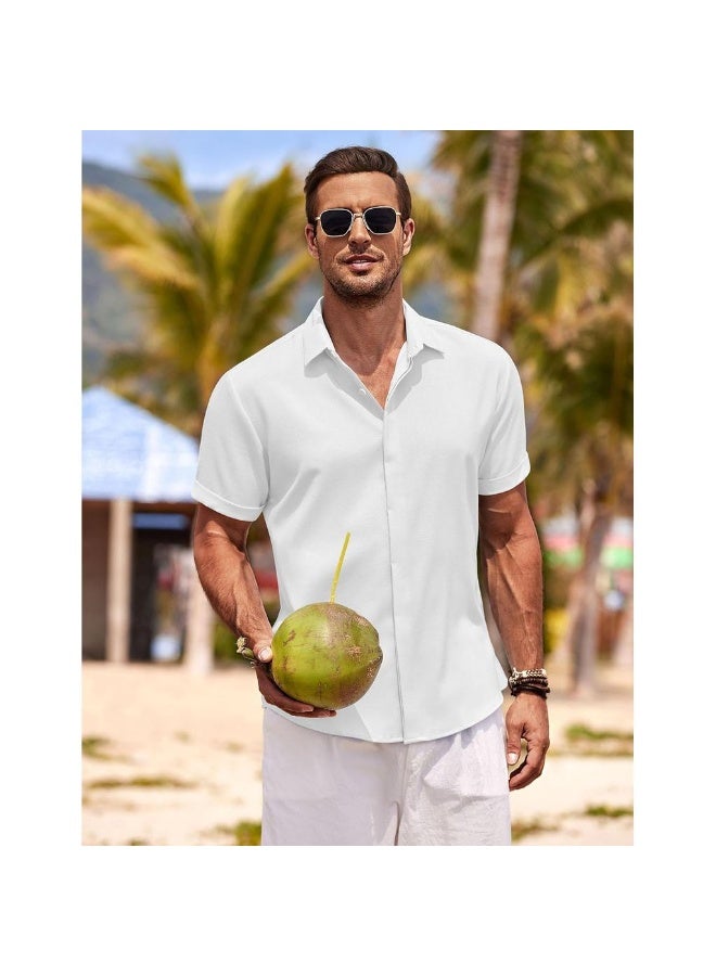 Men's Linen Shirts Short Sleeve Casual Shirts Button Down Shirt For Men Beach Summer Wedding Shirt - Image 2