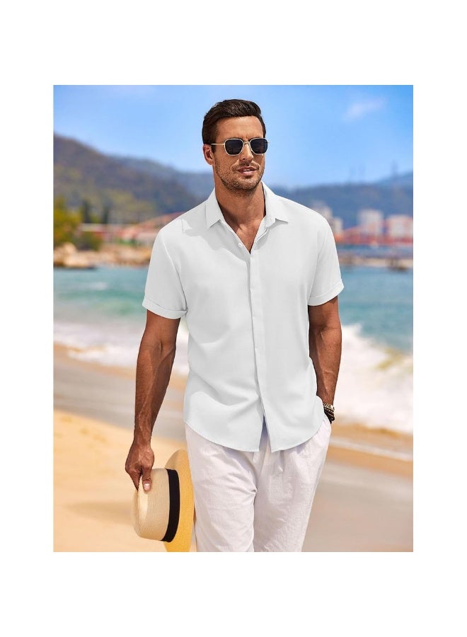 Men's Linen Shirts Short Sleeve Casual Shirts Button Down Shirt For Men Beach Summer Wedding Shirt - Image 4