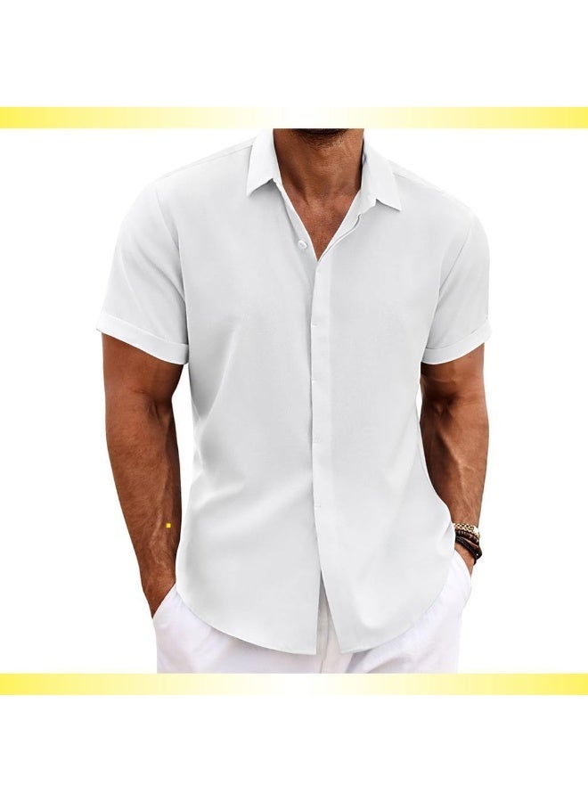 Men's Linen Shirts Short Sleeve Casual Shirts Button Down Shirt For Men Beach Summer Wedding Shirt - Image 1