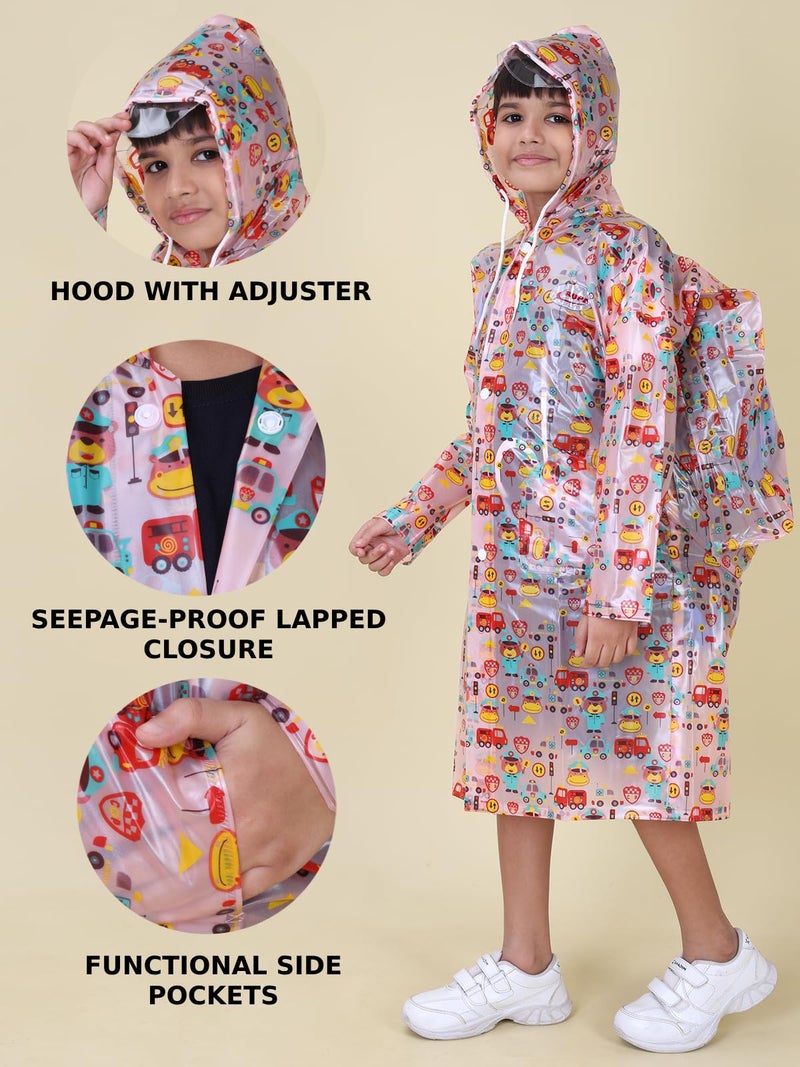Rupa Kid's Rainwear For Kids, Waterproof Pvc Rain Standard Length Jacket With Carry Bag, Teddy Printed Design, Pack Of 1, Pink - Image 2