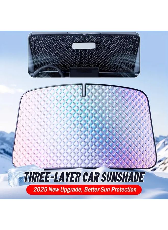 3 Layer Car Windshield Sun Shade Silvery Black UV Protection No Light Leakage For Most Vehicles - Image 1