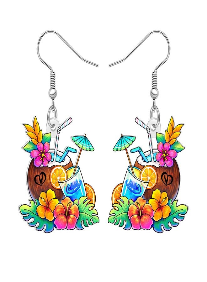 BONSNY Hawaiian Tropical Beach Dangle Earrings Summer Luau Party with Crab Float, Surfboard, Palm Tree, Coconut Drink, Seashell Rainbow Swimming ring Designs,Sandcastle Bucket Gifts Charm (Floral) - Image 1