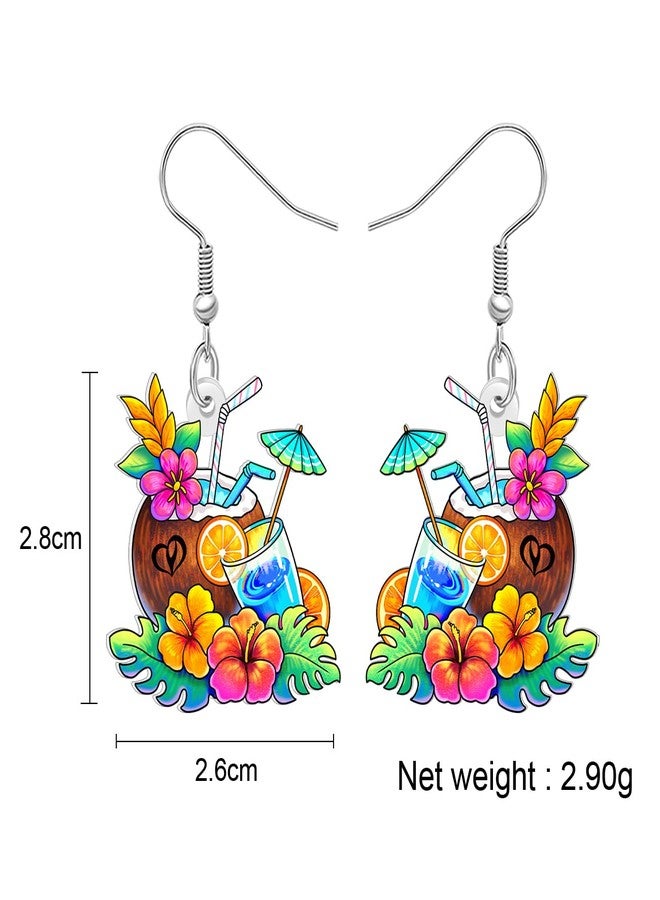BONSNY Hawaiian Tropical Beach Dangle Earrings Summer Luau Party with Crab Float, Surfboard, Palm Tree, Coconut Drink, Seashell Rainbow Swimming ring Designs,Sandcastle Bucket Gifts Charm (Floral) - Image 5