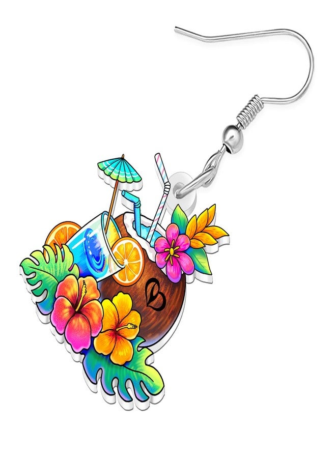 BONSNY Hawaiian Tropical Beach Dangle Earrings Summer Luau Party with Crab Float, Surfboard, Palm Tree, Coconut Drink, Seashell Rainbow Swimming ring Designs,Sandcastle Bucket Gifts Charm (Floral) - Image 4