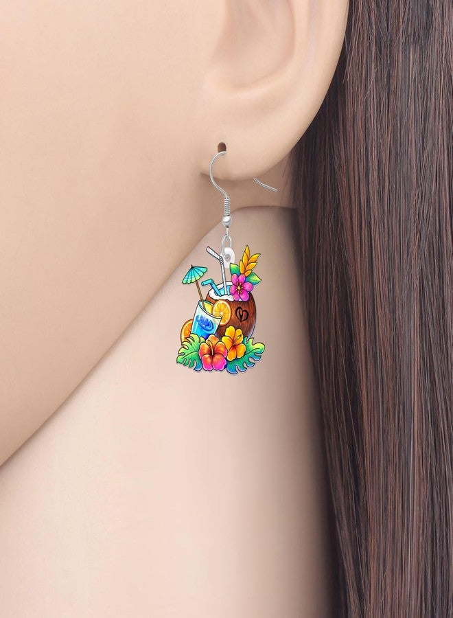 BONSNY Hawaiian Tropical Beach Dangle Earrings Summer Luau Party with Crab Float, Surfboard, Palm Tree, Coconut Drink, Seashell Rainbow Swimming ring Designs,Sandcastle Bucket Gifts Charm (Floral) - Image 2