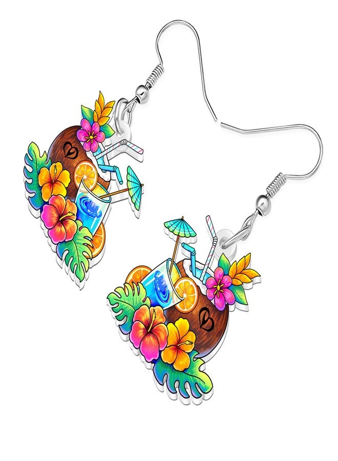 BONSNY Hawaiian Tropical Beach Dangle Earrings Summer Luau Party with Crab Float, Surfboard, Palm Tree, Coconut Drink, Seashell Rainbow Swimming ring Designs,Sandcastle Bucket Gifts Charm (Floral) - Image 3