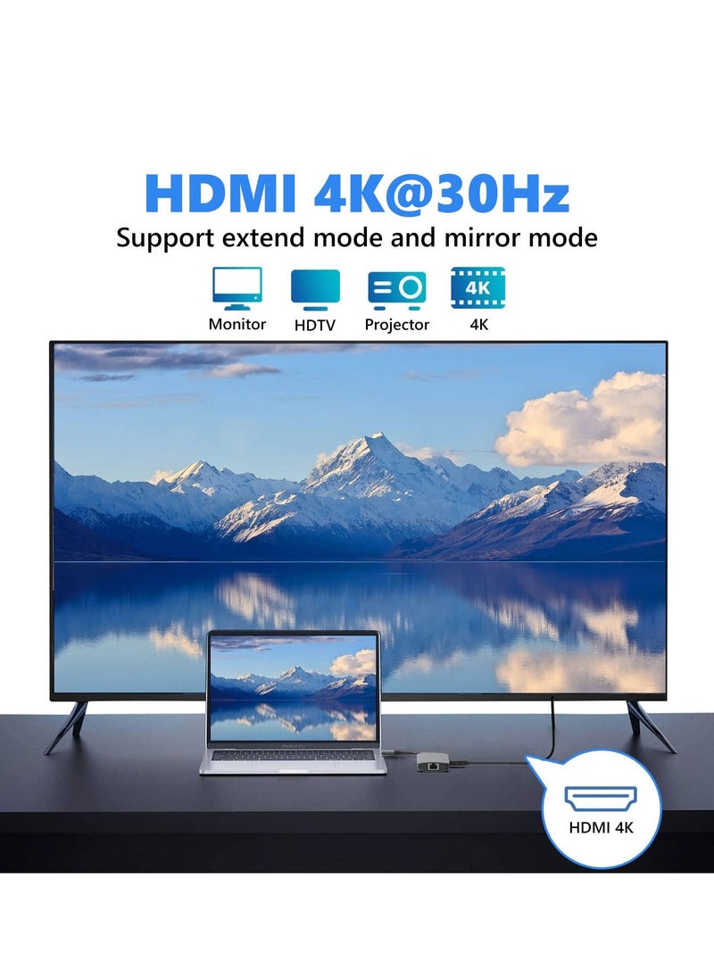 Arabest - موزع USB C 8 في 1 مع محول HDMI 4K، ومنفذ إيثرنت بسرعة 1000 ميجا بت في الثانية، وشحن PD بقوة 100 وات، وقارئ بطاقات SD 3.0 وTF 3.0، ومنفذ USB 3.0 ومنفذ USB 2.0 للكمبيوتر المحمول USB-C وجهاز من النوع C - Image 1