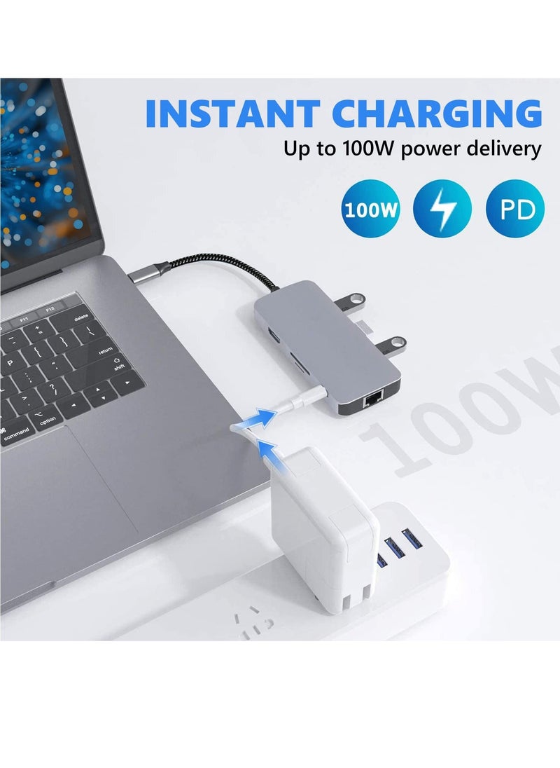 Arabest - موزع USB C 8 في 1 مع محول HDMI 4K، ومنفذ إيثرنت بسرعة 1000 ميجا بت في الثانية، وشحن PD بقوة 100 وات، وقارئ بطاقات SD 3.0 وTF 3.0، ومنفذ USB 3.0 ومنفذ USB 2.0 للكمبيوتر المحمول USB-C وجهاز من النوع C - Image 1