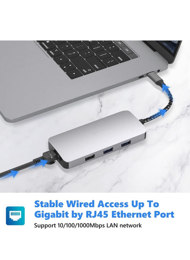 Arabest - موزع USB C 8 في 1 مع محول HDMI 4K، ومنفذ إيثرنت بسرعة 1000 ميجا بت في الثانية، وشحن PD بقوة 100 وات، وقارئ بطاقات SD 3.0 وTF 3.0، ومنفذ USB 3.0 ومنفذ USB 2.0 للكمبيوتر المحمول USB-C وجهاز من النوع C - Image 1