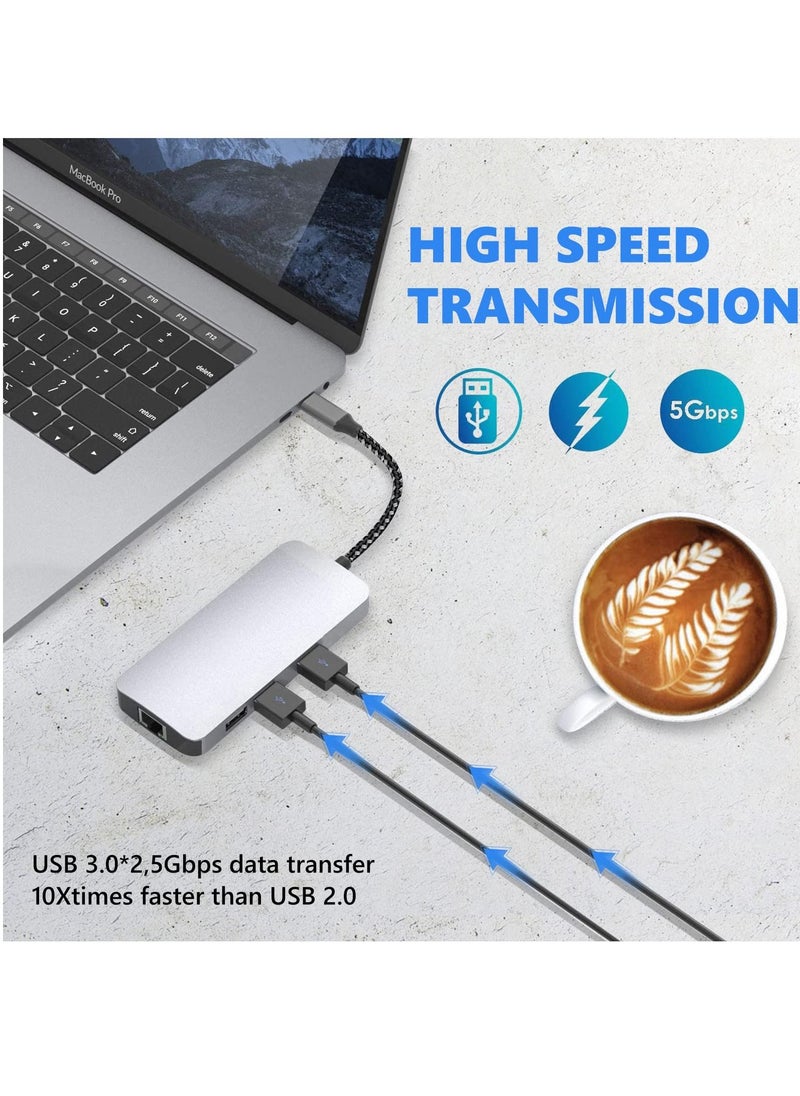 Arabest - موزع USB C 8 في 1 مع محول HDMI 4K، ومنفذ إيثرنت بسرعة 1000 ميجا بت في الثانية، وشحن PD بقوة 100 وات، وقارئ بطاقات SD 3.0 وTF 3.0، ومنفذ USB 3.0 ومنفذ USB 2.0 للكمبيوتر المحمول USB-C وجهاز من النوع C - Image 1