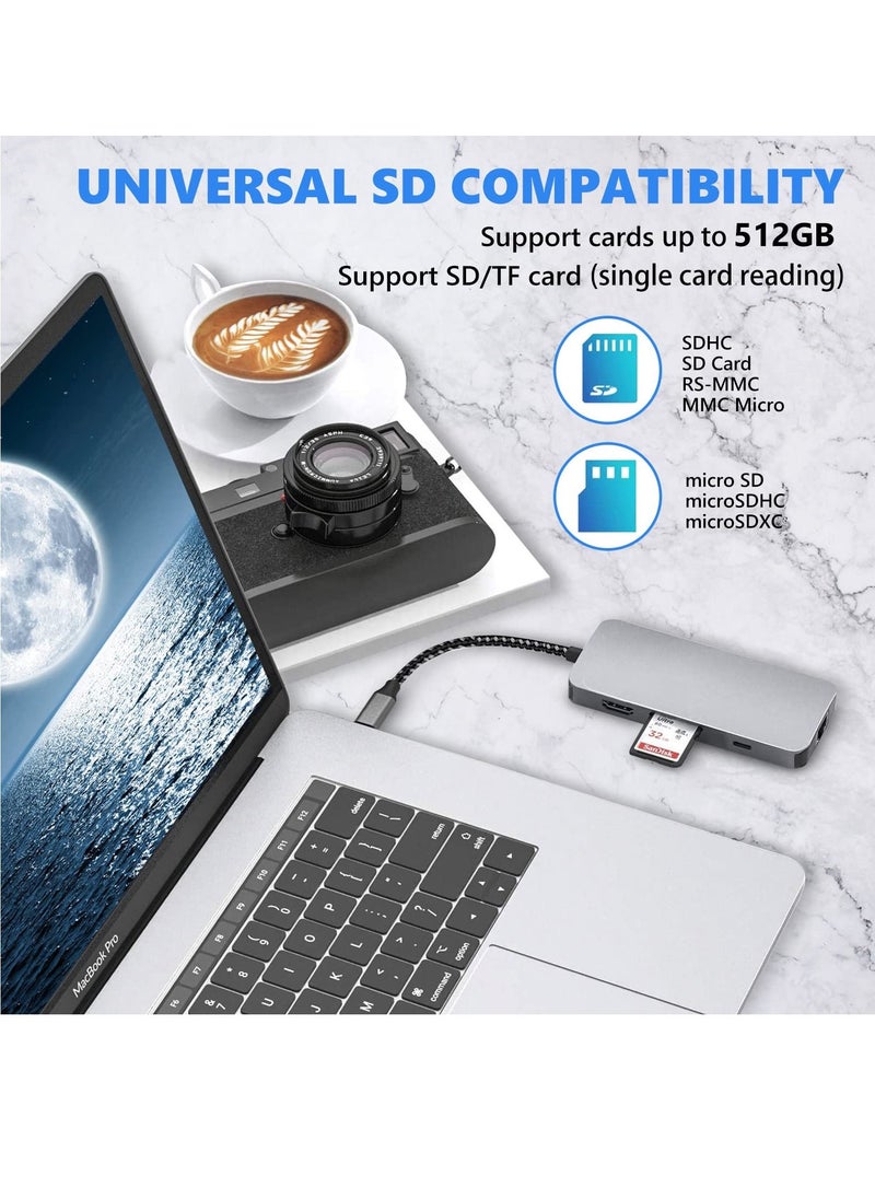 Arabest - موزع USB C 8 في 1 مع محول HDMI 4K، ومنفذ إيثرنت بسرعة 1000 ميجا بت في الثانية، وشحن PD بقوة 100 وات، وقارئ بطاقات SD 3.0 وTF 3.0، ومنفذ USB 3.0 ومنفذ USB 2.0 للكمبيوتر المحمول USB-C وجهاز من النوع C - Image 1
