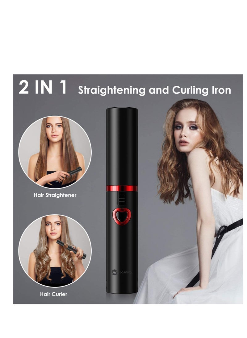 SYOSI - Cordless Hair Straightener and Curler, Mini Cordless Ceramic Coated Flat Iron 2 in 1, Portable with USB-C Rechargeable 4800mAh Battery, Anti-Scald and 3 Adjustable Temp, Dual Voltage, 1 Pcs - Image 1