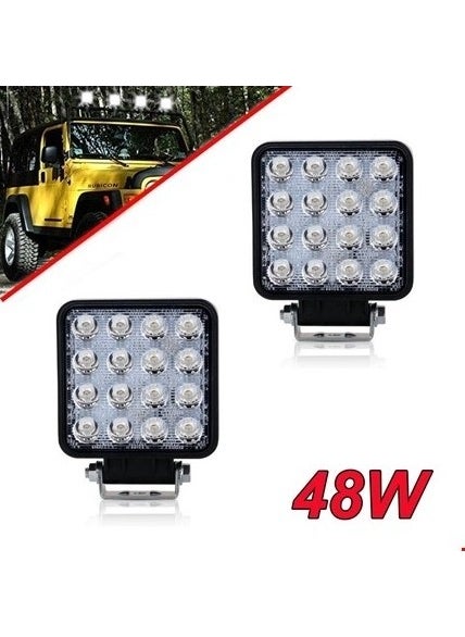 ARS - vision 16 LED Square (2 Pieces) Off Road Construction Machine Work Lamp Fog Light - Image 1