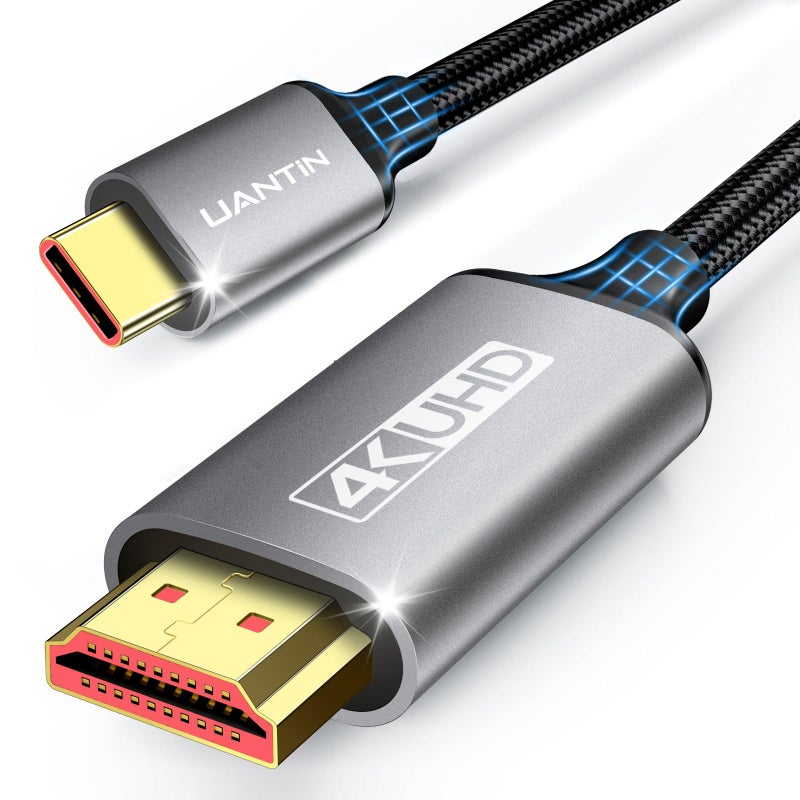 UANTIN USB C to HDMI Cable 6Ft | 4K High-Speed USB 3.1 Type-C to HDMI Cord [Thunderbolt 3/4/5 Compatible] with MacBook, Galaxy S9 to S24, iPhone 15/16, iPad Pro, iMac, Surface - Image 1