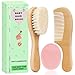 Molylove 3PCS Baby Hair Brush with Wooden Handle and Comb Set for Newborns Toddlers Natural Soft Goat Bristles l Wood Comb l Pink Silicone Brush Ideal for Cradle Cap - Image 2