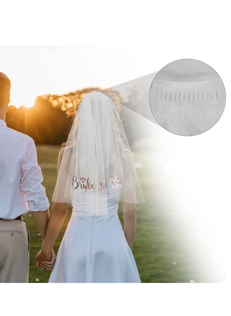 Excefore مجموعة ديكور العروس، وشاح العروس، تاج عصابة الرأس، حجاب العروس مع مشط، تاج من أحجار الراين، شارة العروس، لافتة مثبتة مسبقًا، هدايا العروس، ديكورات الزفاف - Image 5