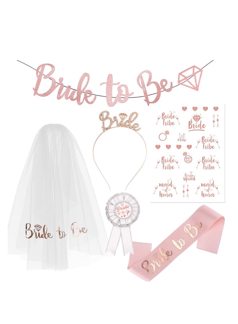 Excefore مجموعة ديكور العروس، وشاح العروس، تاج عصابة الرأس، حجاب العروس مع مشط، تاج من أحجار الراين، شارة العروس، لافتة مثبتة مسبقًا، هدايا العروس، ديكورات الزفاف - Image 1