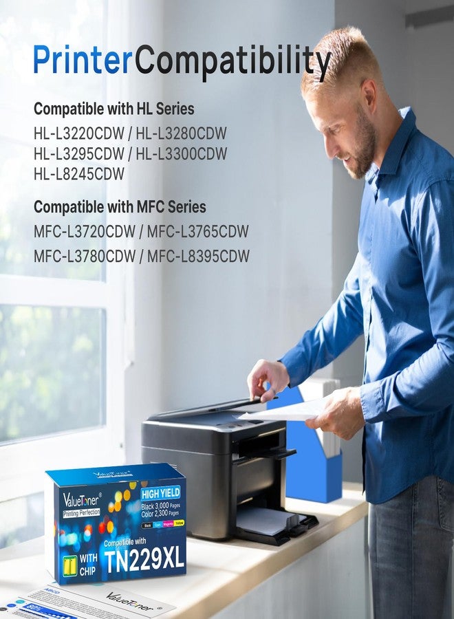 Valuetoner خراطيش حبر بديلة TN229XL لطابعات Brother TN229 XL TN-229XL TN-229 XL لطابعات Brother MFC-L3780CDW MFC-L3765CDW MFC-L3720CDW HL-L3280CDW HL-L3220CDW HL-L3300CDW (أسود، سماوي، أرجواني، أصفر) - Image 3