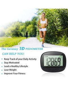 NIBEMINENT 3D Pedometer with Clip, Walking Step Counter Large Display for Men Women Kids, Track Steps and Miles/Km, Calories Burned, Clock, Distance (Black)  - Image 2