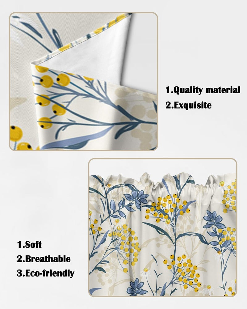 YOKOU Swag Curtains  Blue Leaves Yellow Berries Floral Summer Farm Plant Print Kitchen Curtains Valance Tiers for Small Window Bedroom Bathroom  Rod Pocket 2 Panel  36""x36"" - Image 5