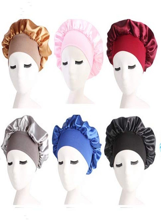 ubrand Deepth 6 Pieces Large Satin Bonnet Sleep Caps Soft Elastic Wide Band Satin Sleeping Cap & Hat Head Cover for Women Hair Loss, Natural Curly Hair Braids (Solid 6pack) - Image 1